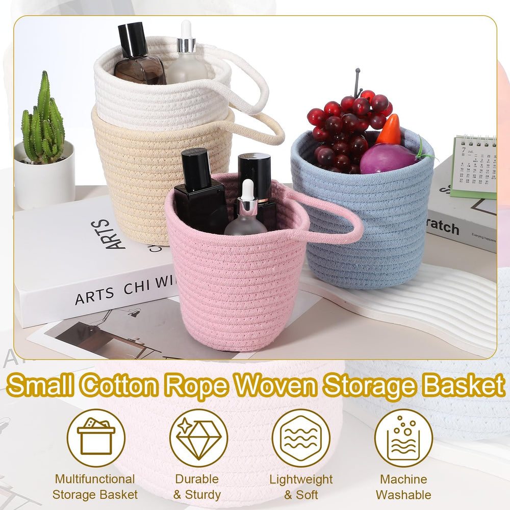 uxcell khaki cotton rope storage basket viewed from top emphasizes compact design.