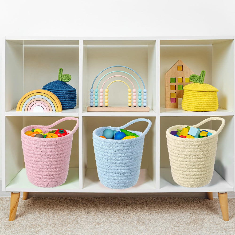 uxcell nursery-friendly basket used for toys and diapers keeps spaces tidy.