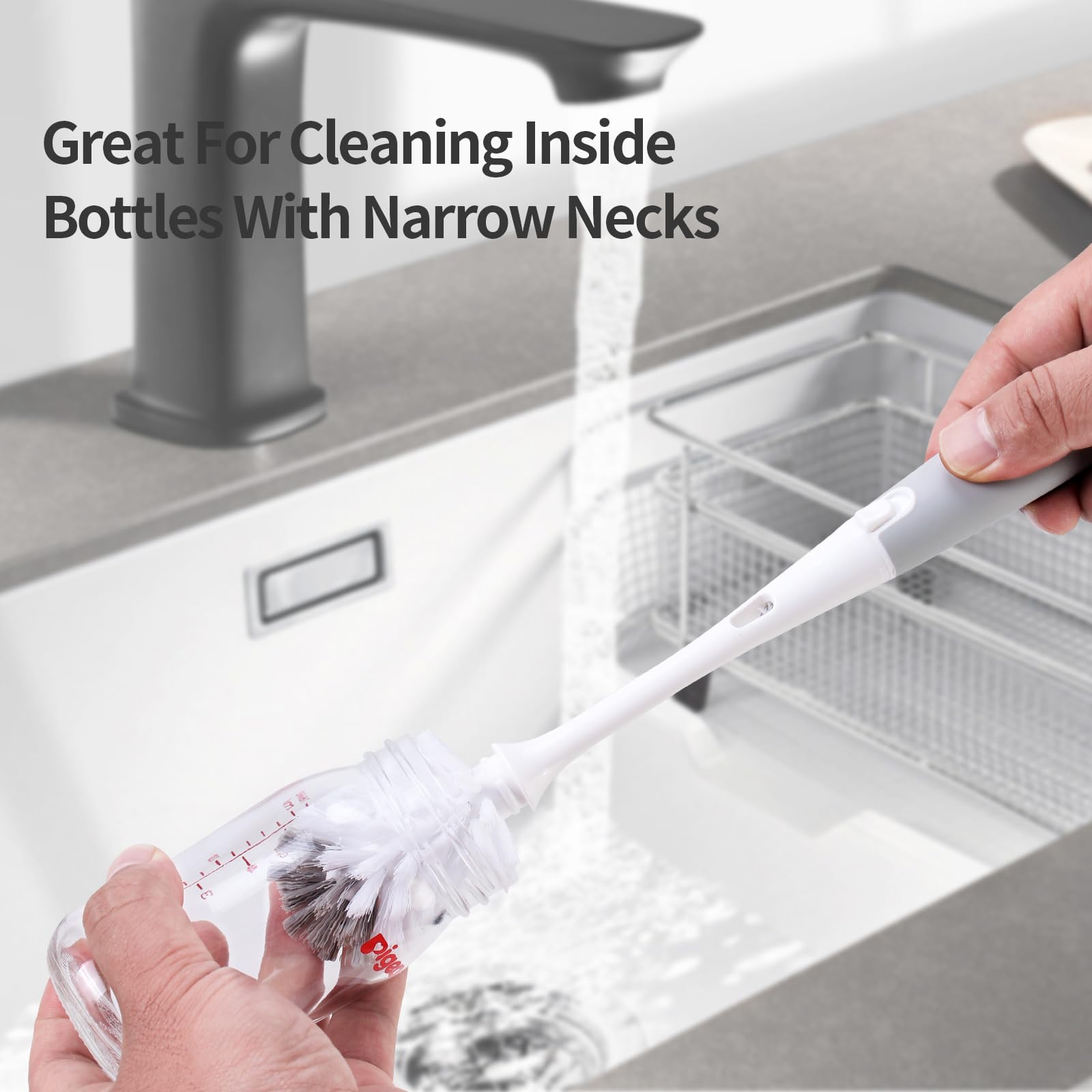 UXIETIN 360-degree cleaning brush demonstrates full interior reach for bottles and cups.