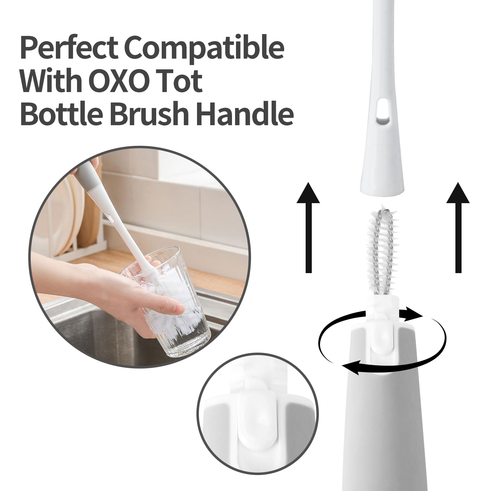 UXIETIN oxo-compatible brush-head image highlights compatibility for versatile kitchen cleaning.
