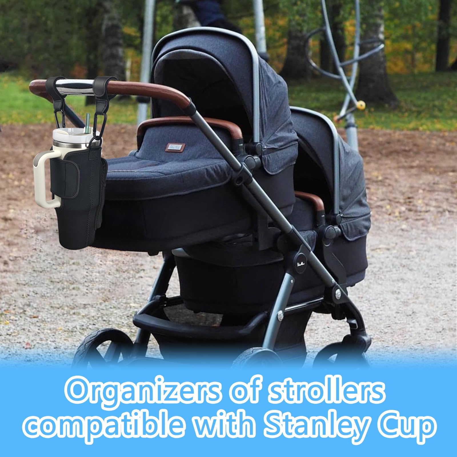 UXIETIN stroller cup holder with adjustable strap keeps your drink within reach during walks.