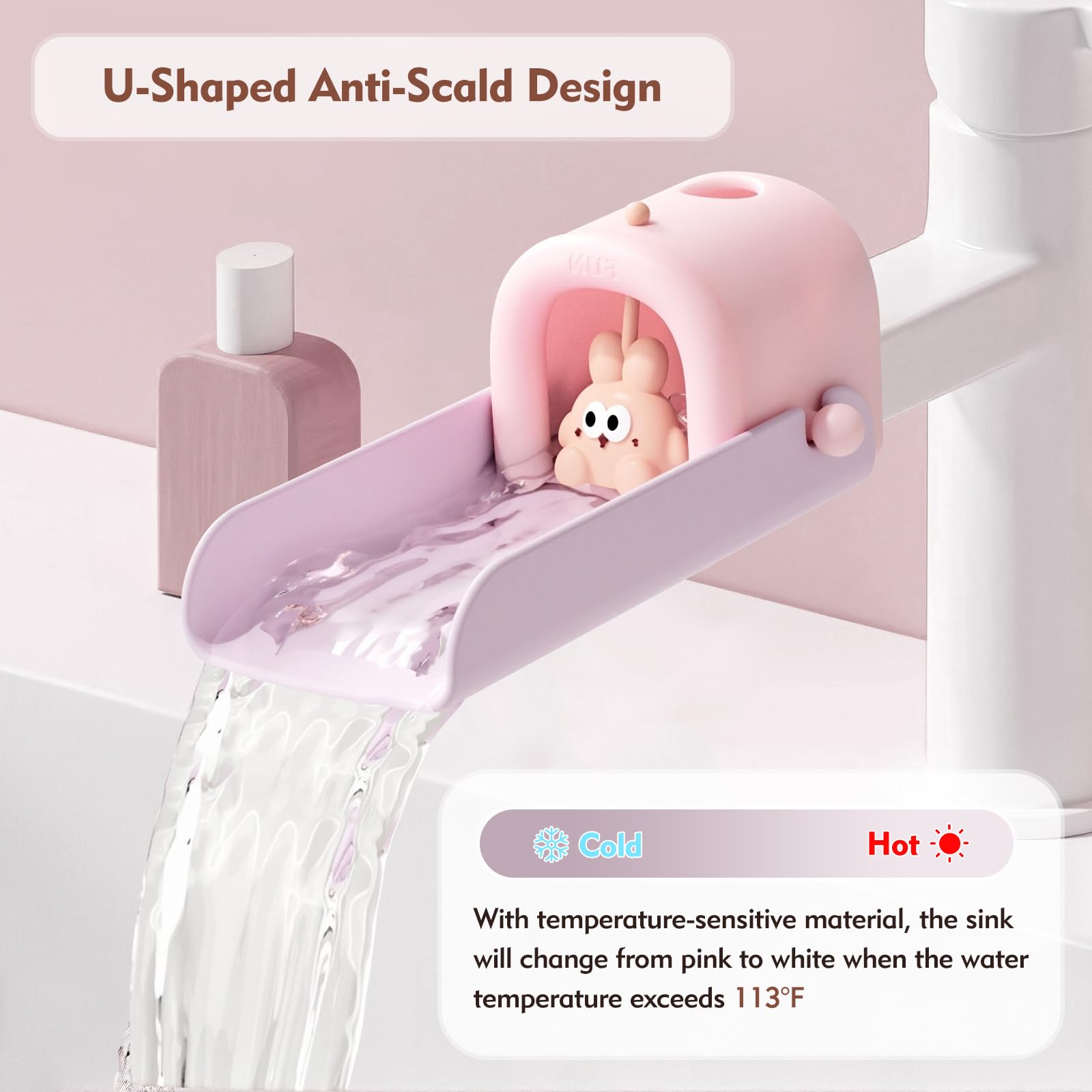 UYUOO bunny side angle shows dual interface compatibility with most faucets.
