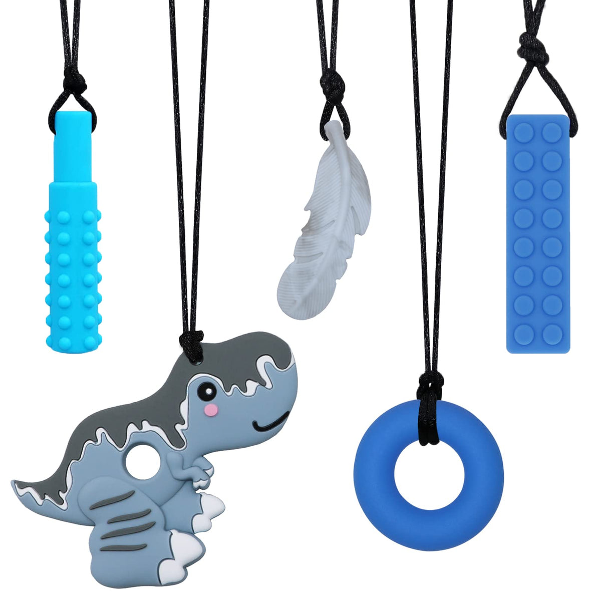V-TOP chew necklaces dinosaur shape offers textured gum relief during teething and sensory play.