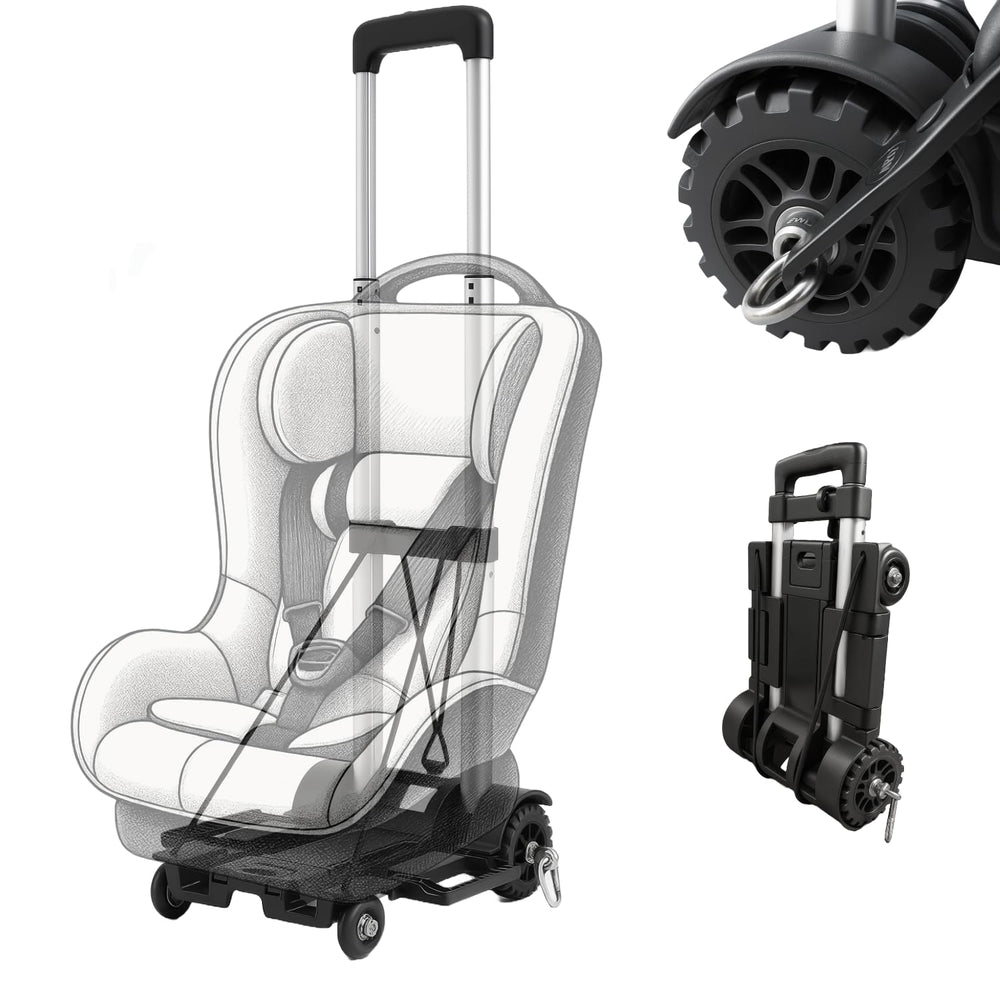 V VOLKGO car seat dolly isoifix attachment demonstrates quick, secure setup.