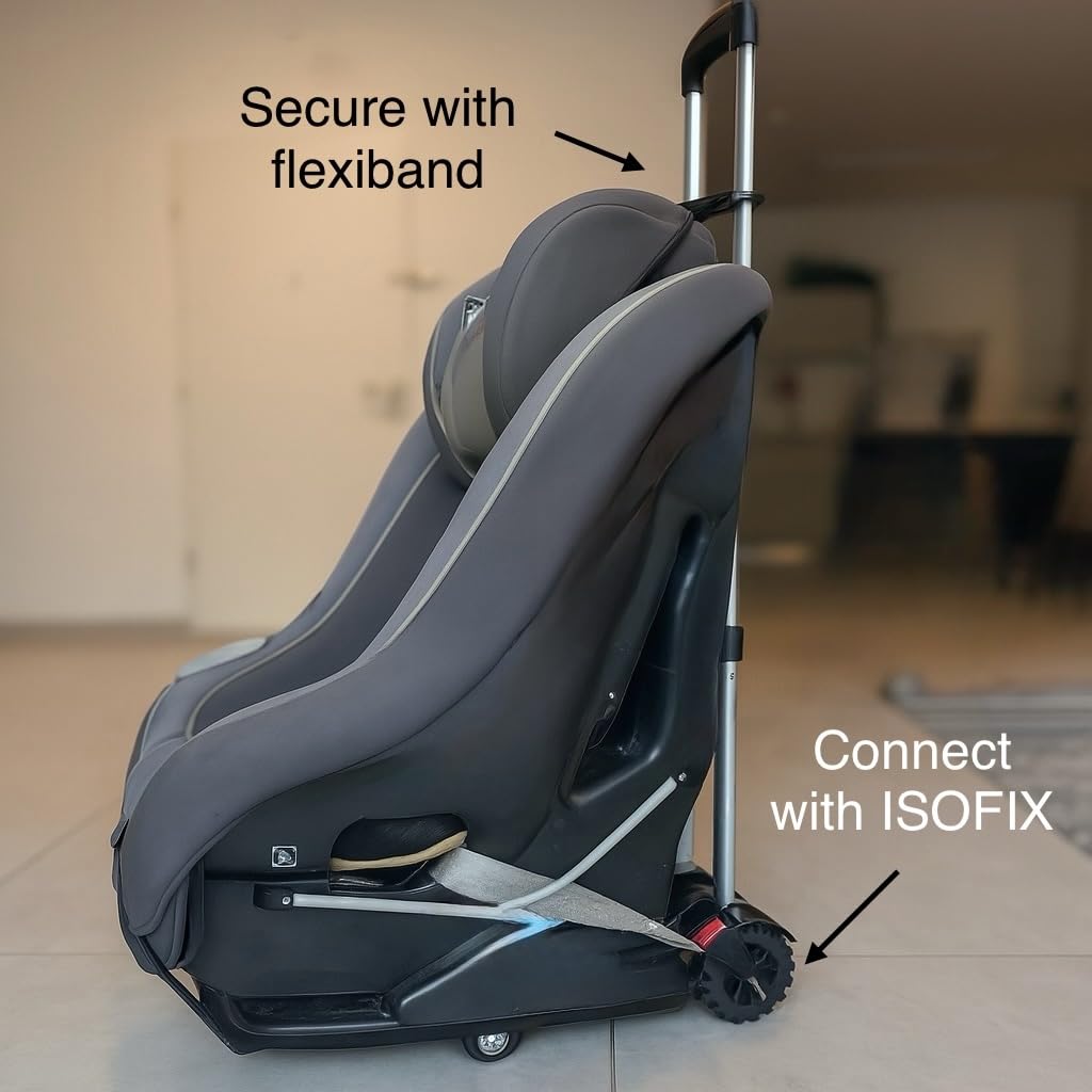 V VOLKGO car seat dolly telescopic handle makes gate-to-counter travel easier.