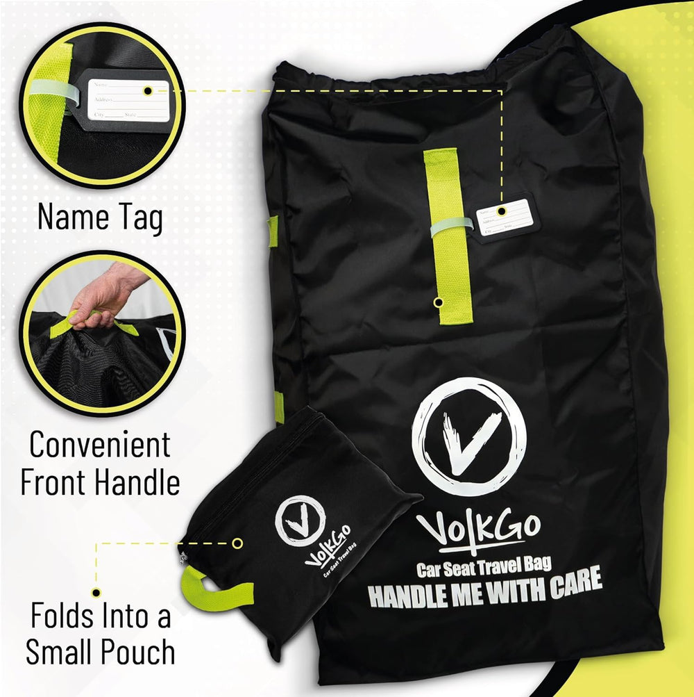 V VOLKGO car seat travel bag back view showing reinforced stitching for durability