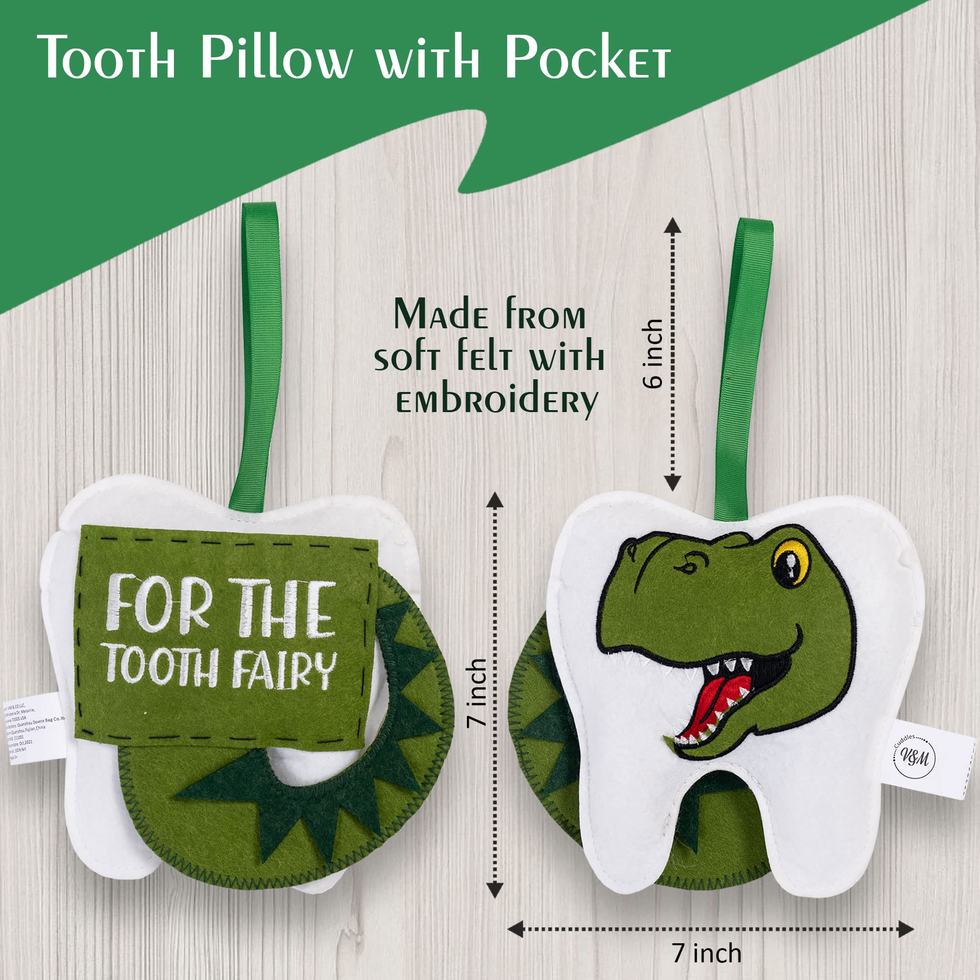 V&M Cuddles Pillow pocket highlights the tooth storage feature for a magical Tooth Fairy night.