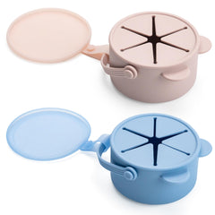 Vaanshie blue snack cup with petal opening for easy toddler snacking on the go
