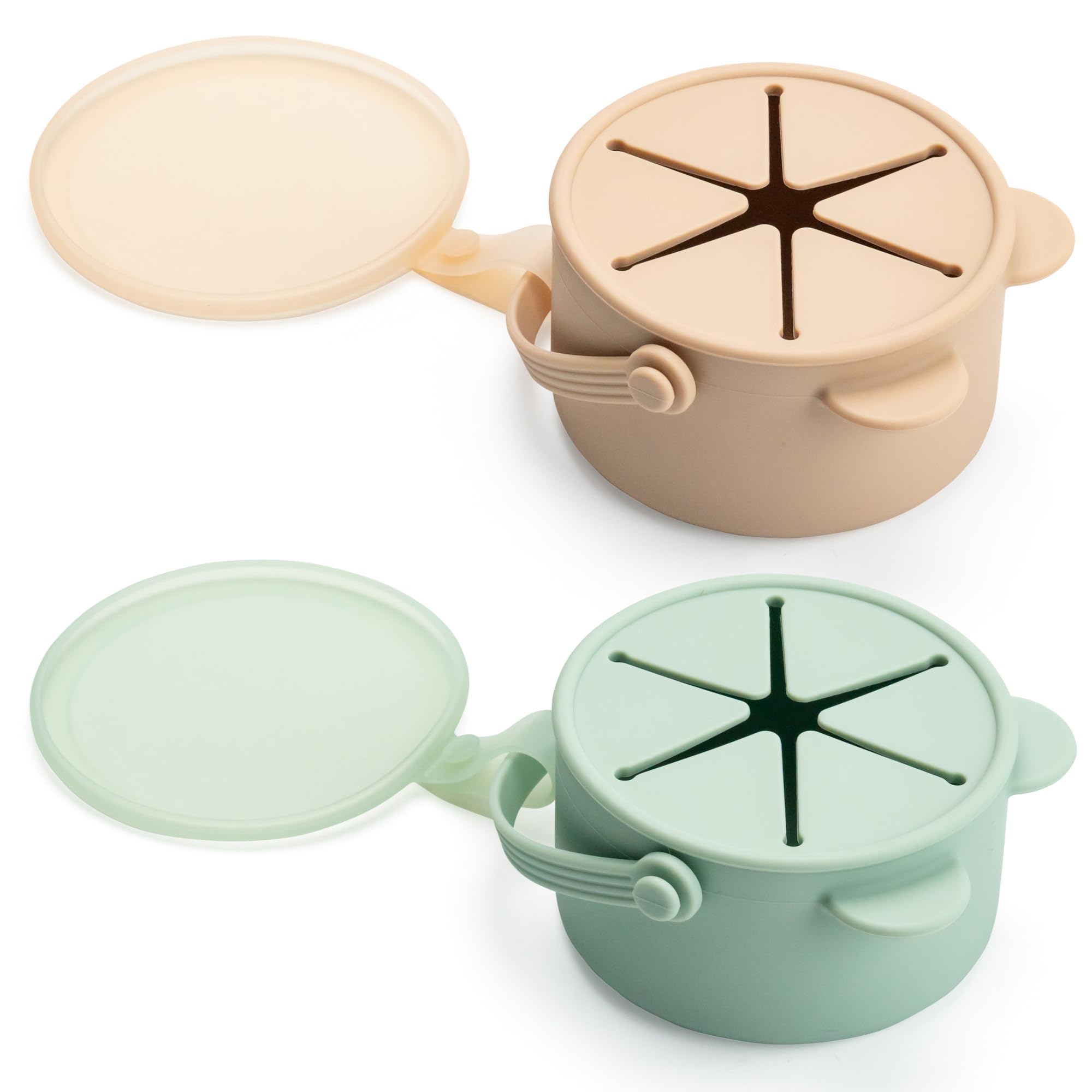 Vaanshie silicone no-spill snack cups beige-green set for mess-free toddler snacking