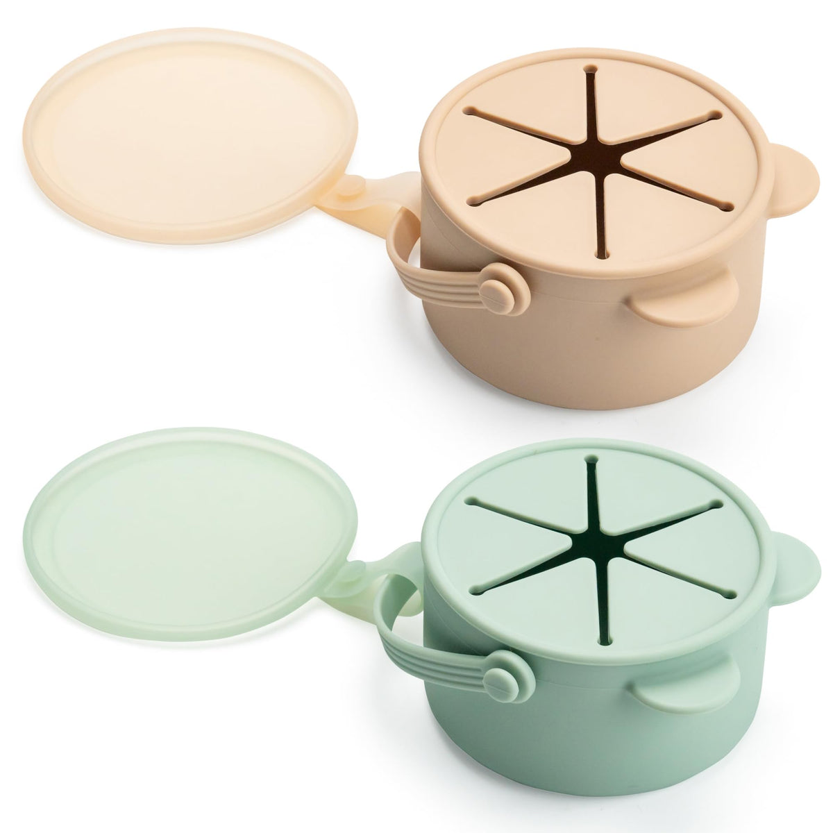 Vaanshie silicone no-spill snack cups beige-green set for mess-free toddler snacking