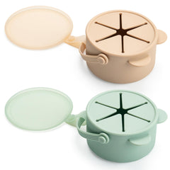 Vaanshie silicone no-spill snack cups beige-green set for mess-free toddler snacking