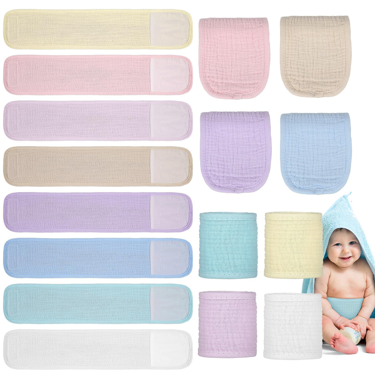 Vabean 8-piece baby belly band pack in eight colors for daily comfort.