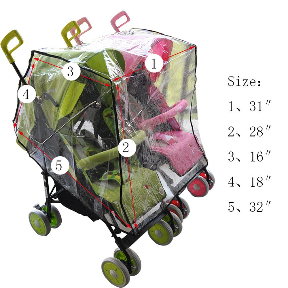 Vafon Aligle twin stroller raincoat back view shows ventilation vents for breathable warmth.
