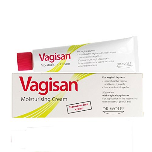 Vagisan Moisturising Cream bottle closeup for daily intimate moisture and comfort.