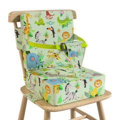 Vahlbeste booster seat with backrest attached, ready for family meals and stable support.