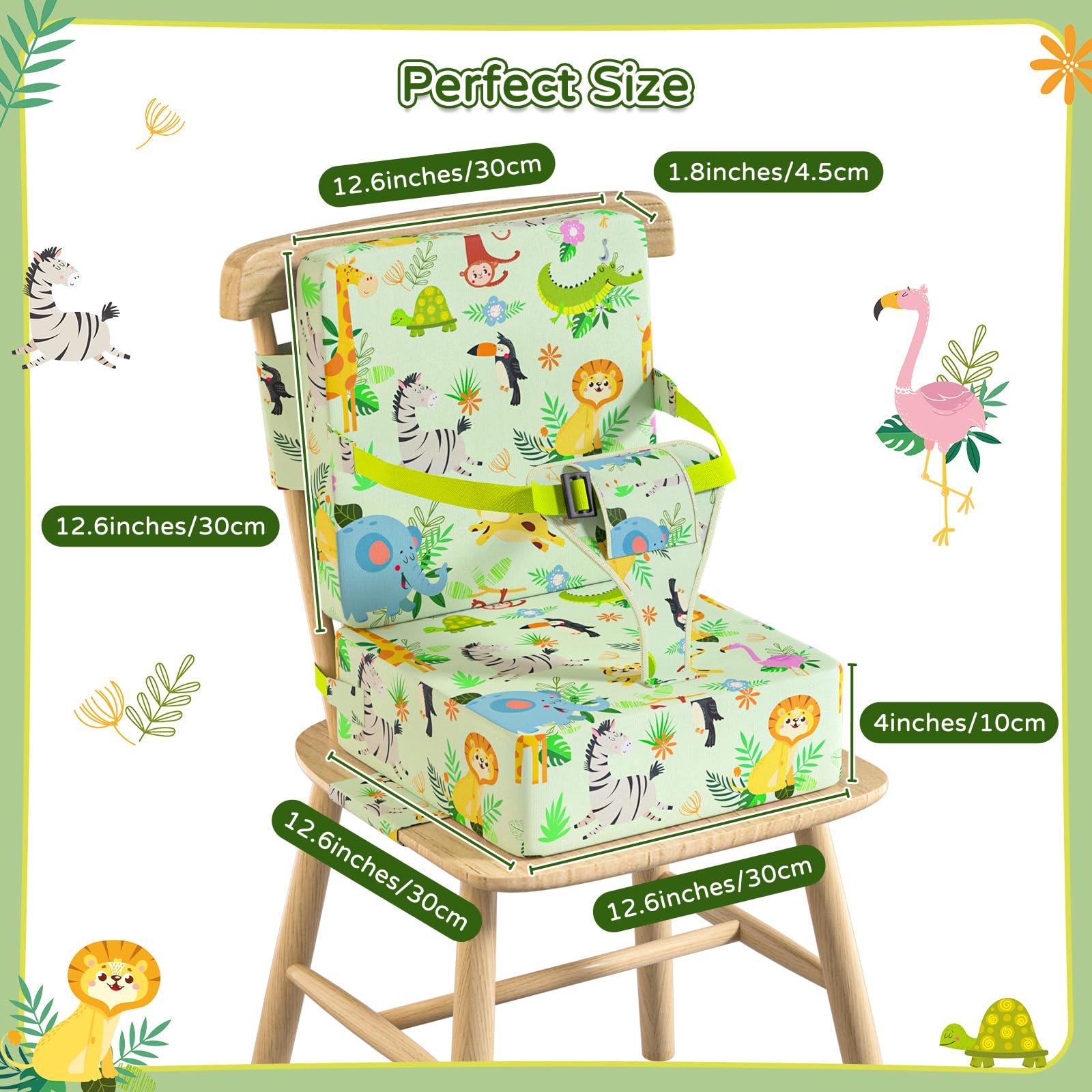Vahlbeste booster seat in bright patterns engaging children during meals.