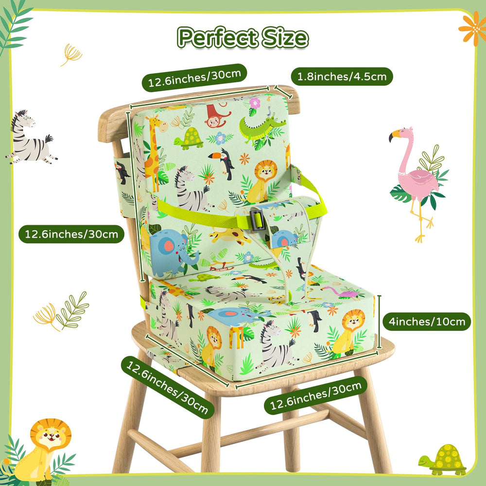 Vahlbeste booster seat in bright patterns engaging children during meals.