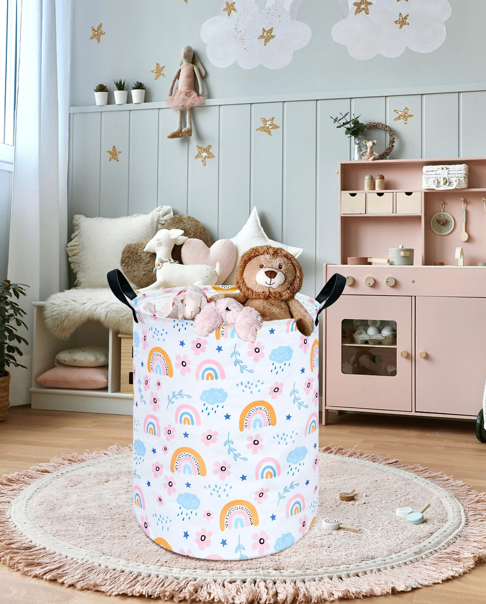 VAIVUSTO rainbow print bin multipurpose for toys and clothes