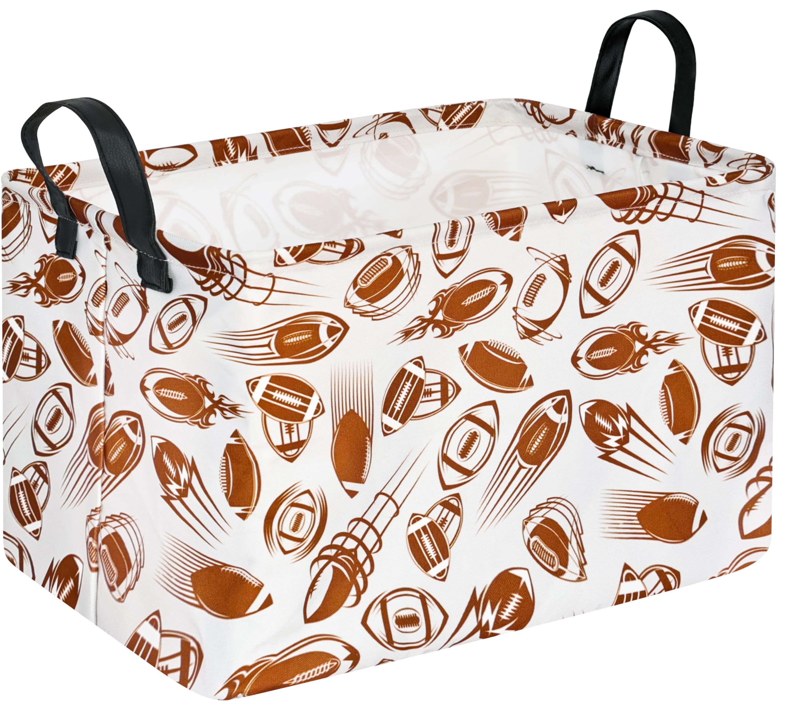 VAIVUSTO Rec football print hamper close-up shows durable fabric for tidy storage.