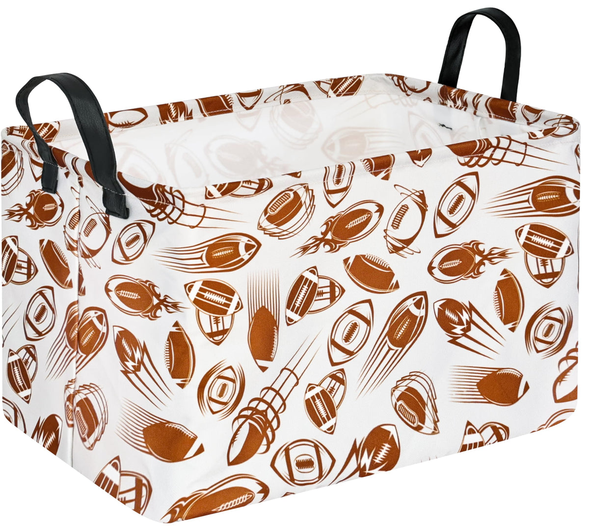 VAIVUSTO Rec football print hamper close-up shows durable fabric for tidy storage.