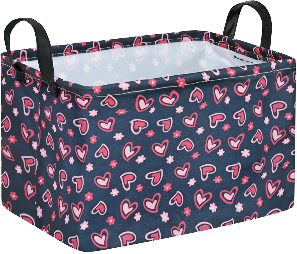 VAIVUSTO Rec Heart Print Box Hamper collapsible storage basket keeps clutter neatly stored