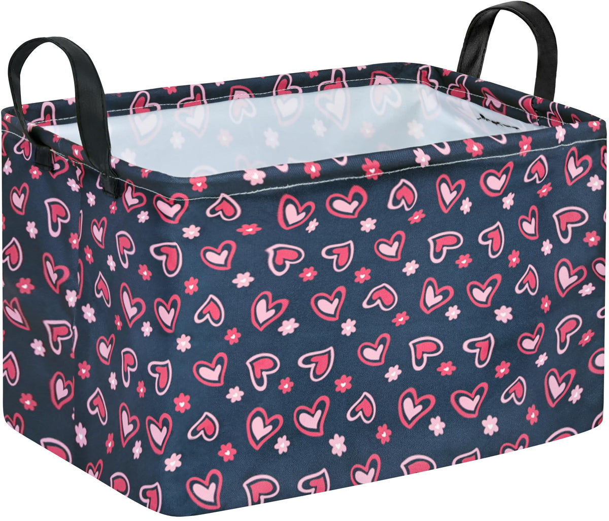 VAIVUSTO Rec Heart Print Box Hamper collapsible storage basket keeps clutter neatly stored