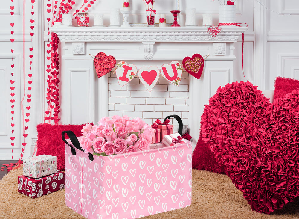 VAIVUSTO Rec Heart Print Box Hamper close-up fabric shows durable lightweight material