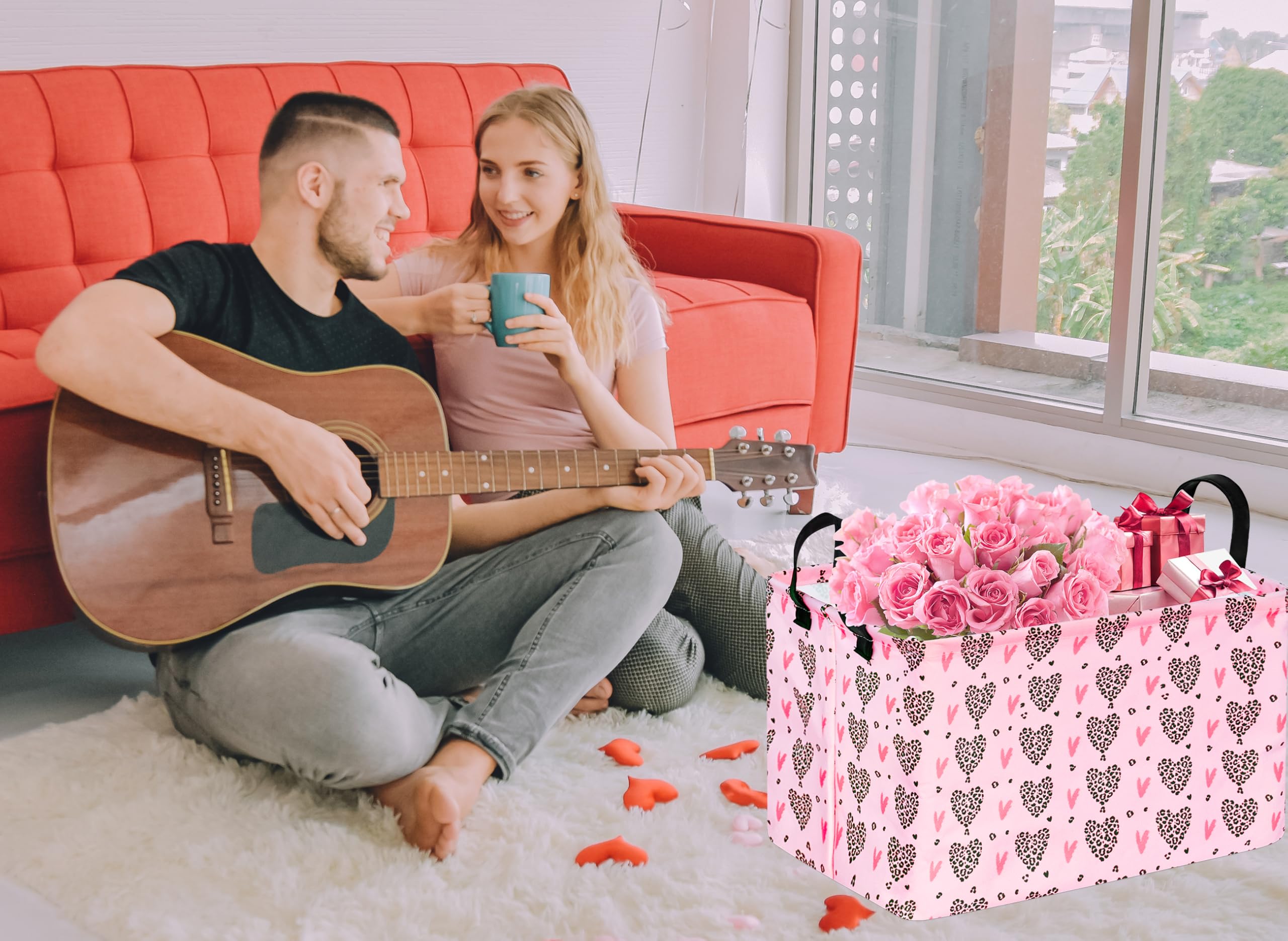 VAIVUSTO Rec Heart Print Box Hamper lightweight laundry helper for daily chores.