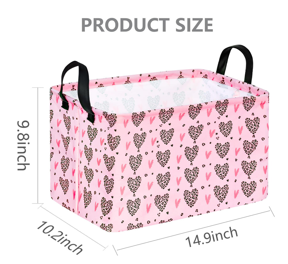 VAIVUSTO Rec Heart Print Box Hamper open for quick access on a shelf.