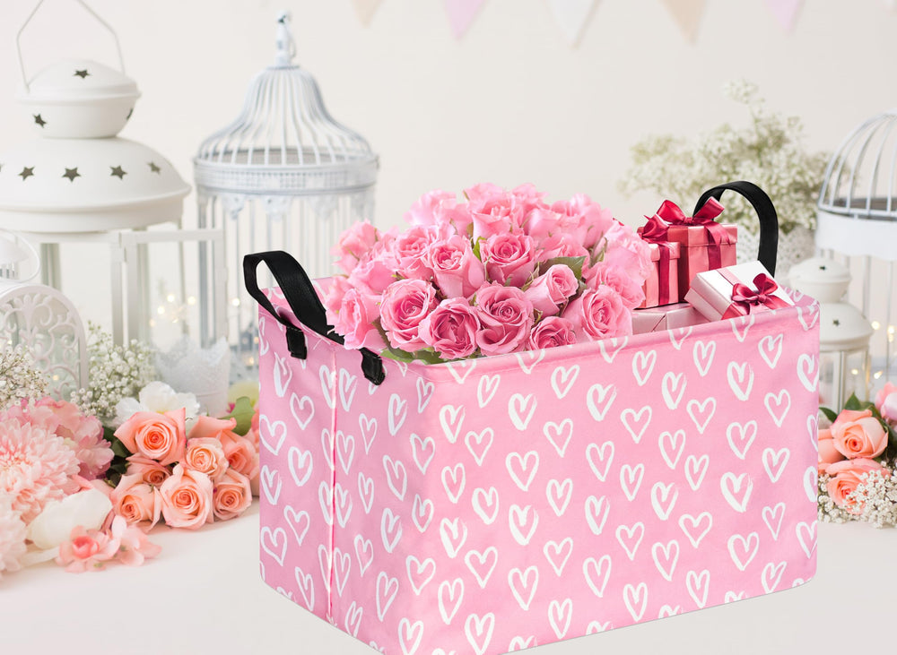 VAIVUSTO Rec Heart Print Box Hamper stores towels and sheets neatly