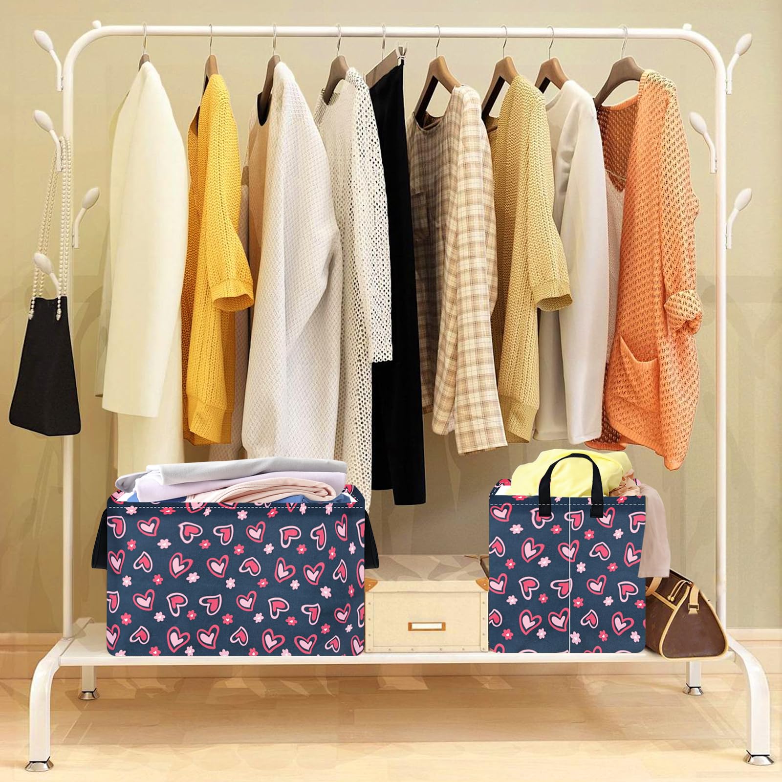 VAIVUSTO Rec Heart Print Shelf Basket fits on shelves for quick access