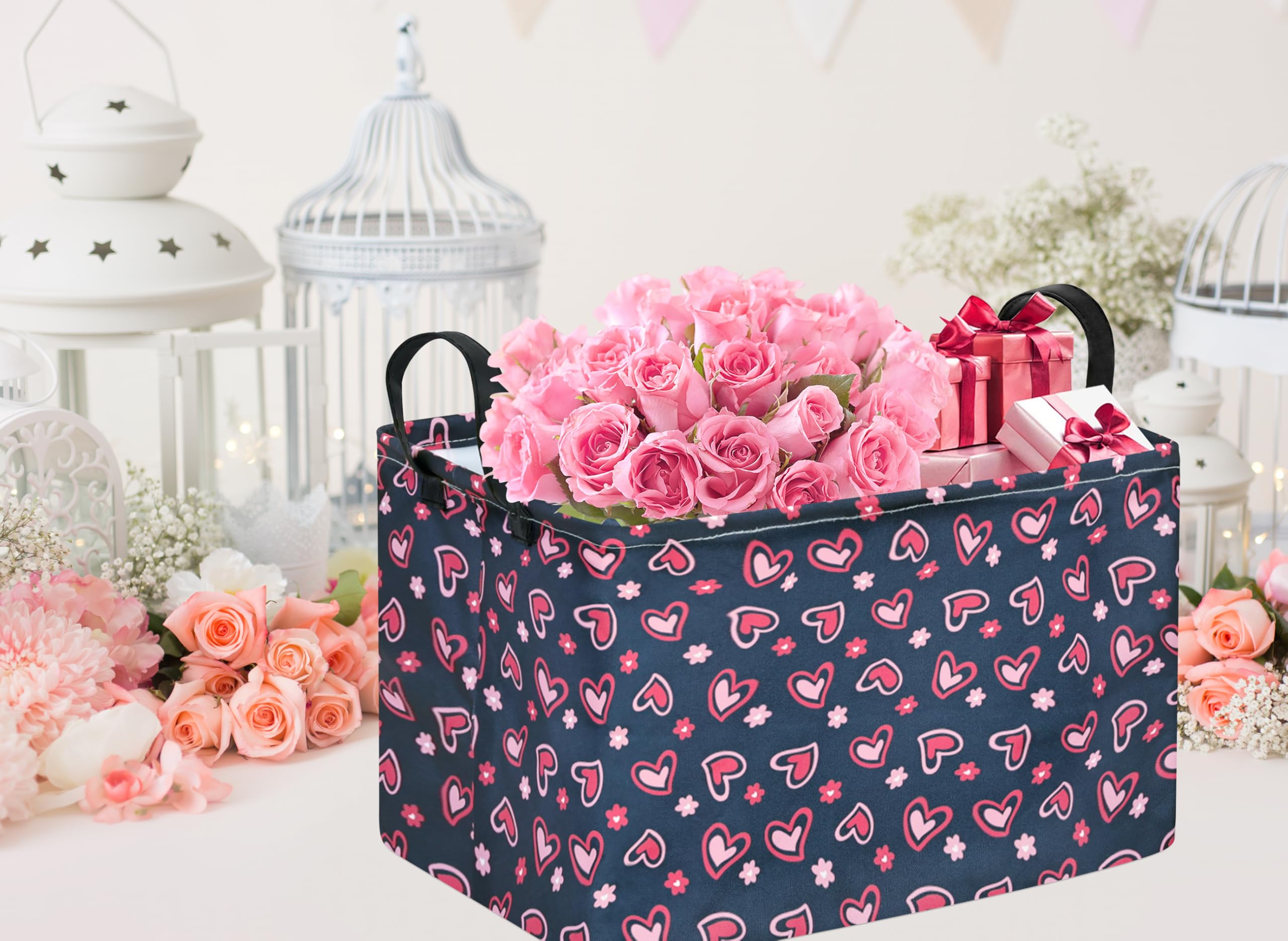 VAIVUSTO Rec Heart Print Toy Storage Basket keeps stuffed animals tidy