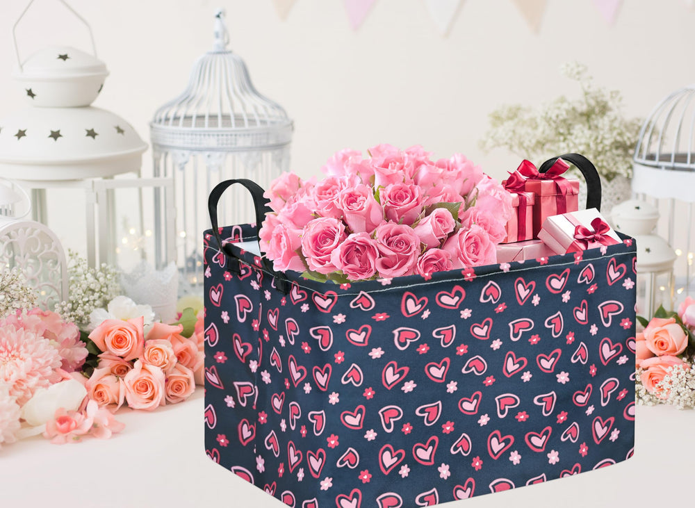 VAIVUSTO Rec Heart Print Toy Storage Basket keeps stuffed animals tidy