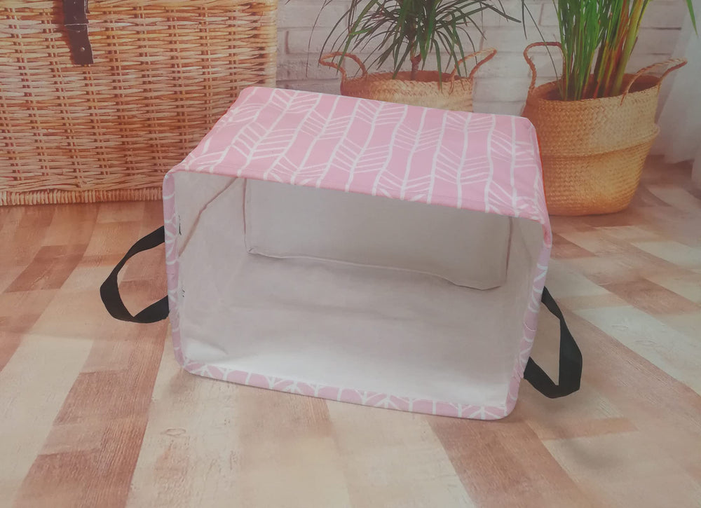 VAIVUSTO Rec Pink Box Hamper in a bedroom corner for neat clutter control