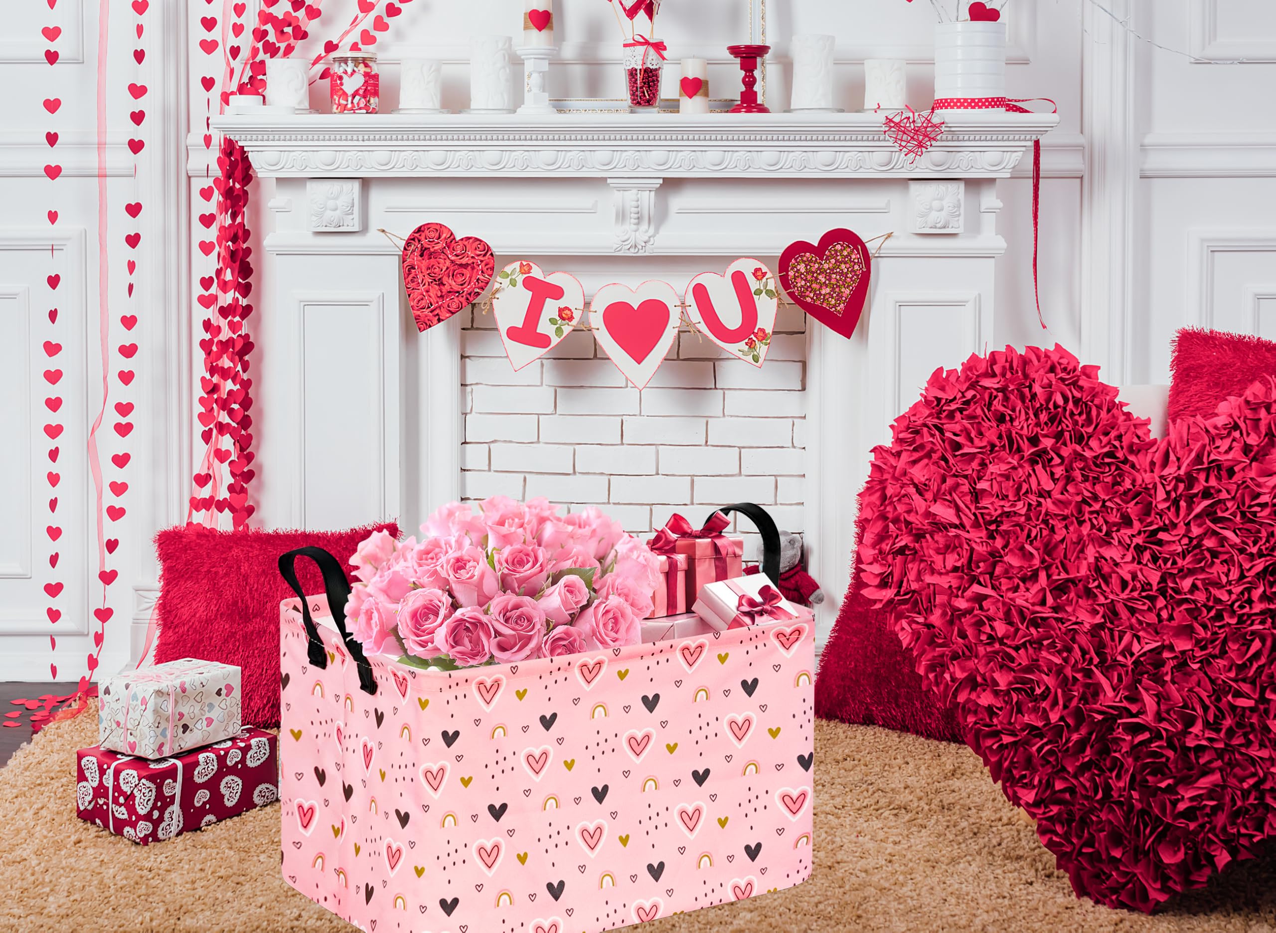 VAIVUSTO Rec pink heart hamper collapsible design saves space