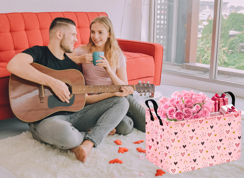 VAIVUSTO Rec pink heart hamper folded for space-saving storage