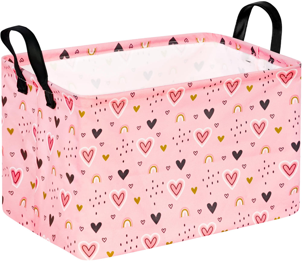 VAIVUSTO Rec pink heart hamper front view for easy laundry organization