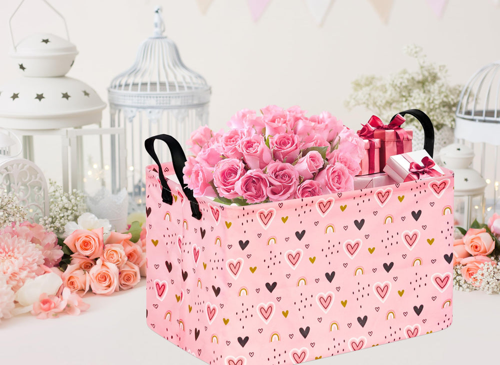 VAIVUSTO Rec pink heart hamper towels neatly stored in a basket