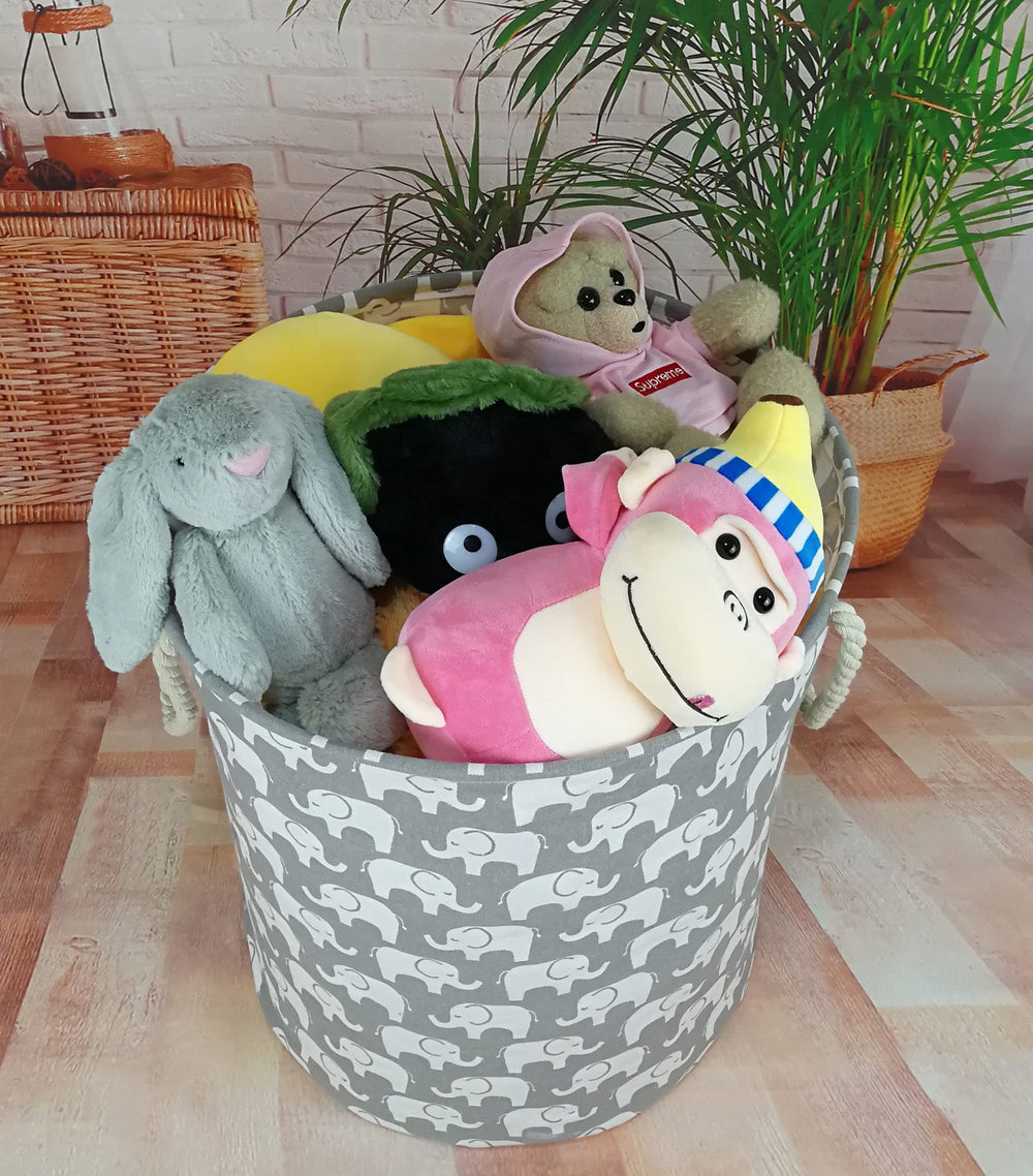 VAIVUSTO round laundry basket with toys shows versatile storage for room clutter.
