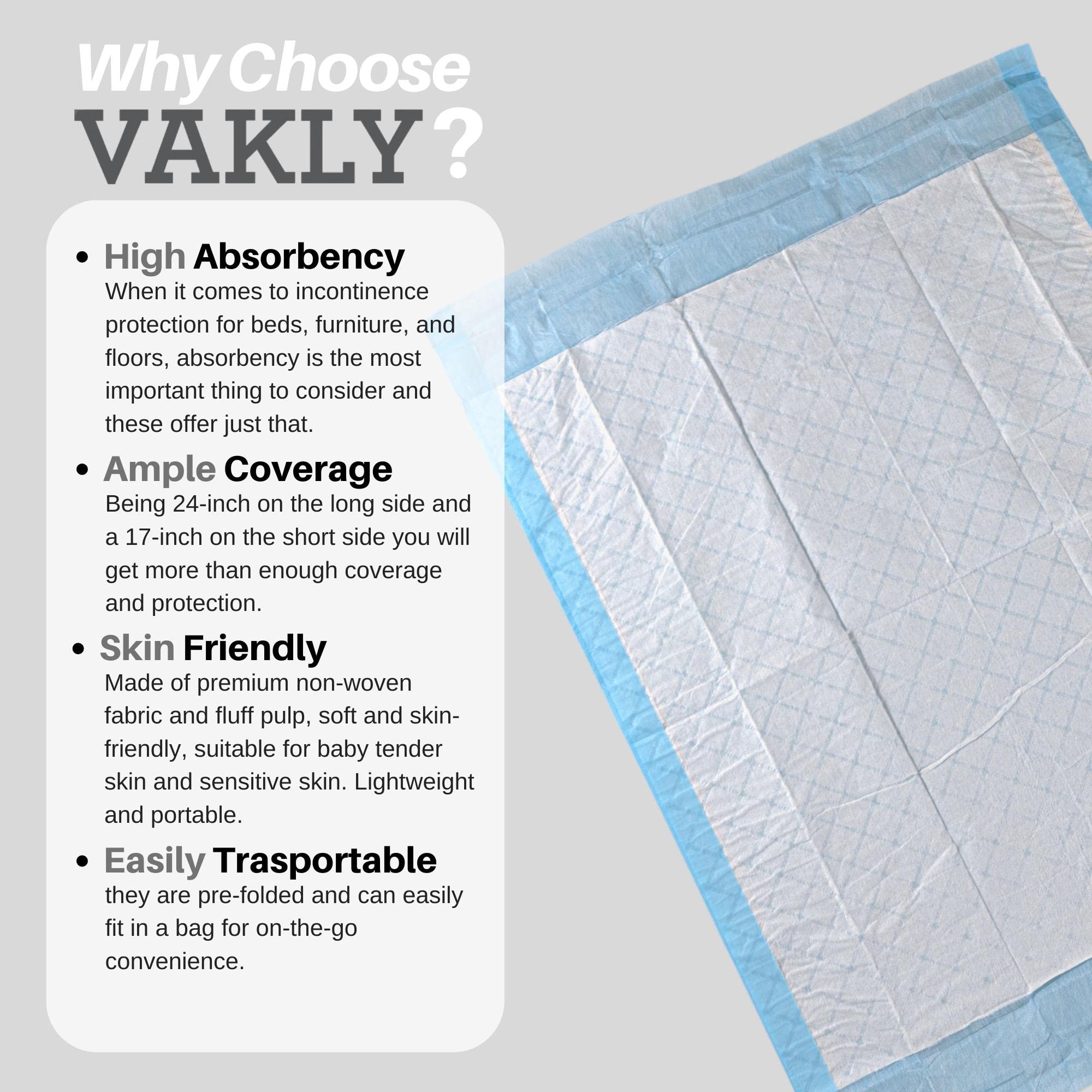 Vakly disposable underpad 25-pack on chairs illustrates easy-to-clean protection during meals