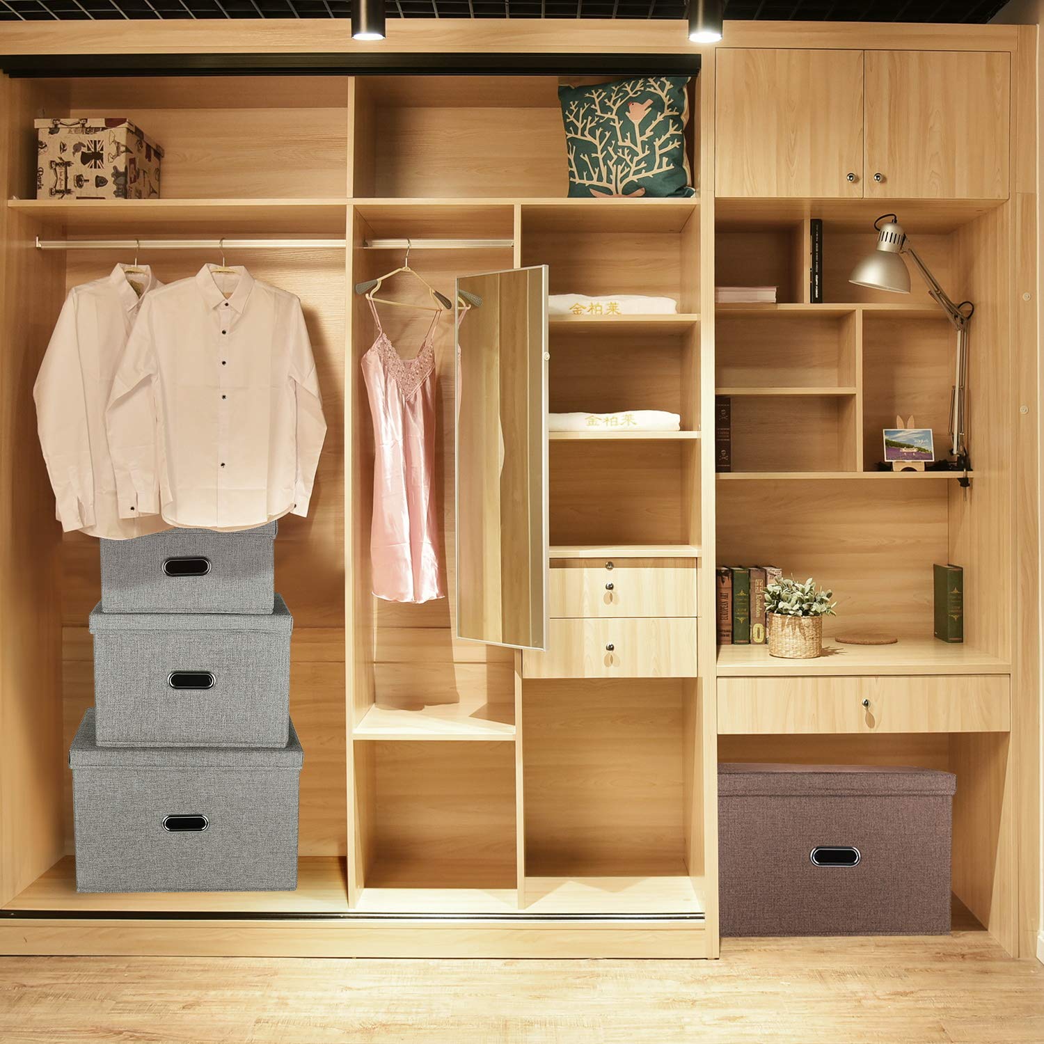 Valease folded-flat storage bin demonstrates space-saving when not in use.