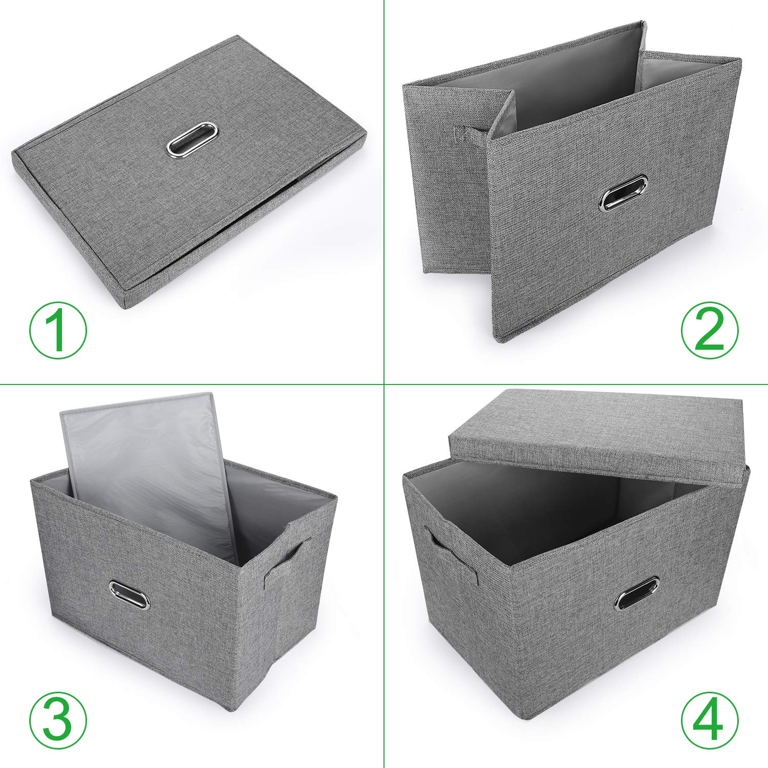 Valease linen storage bin grey large stacked design saves space.