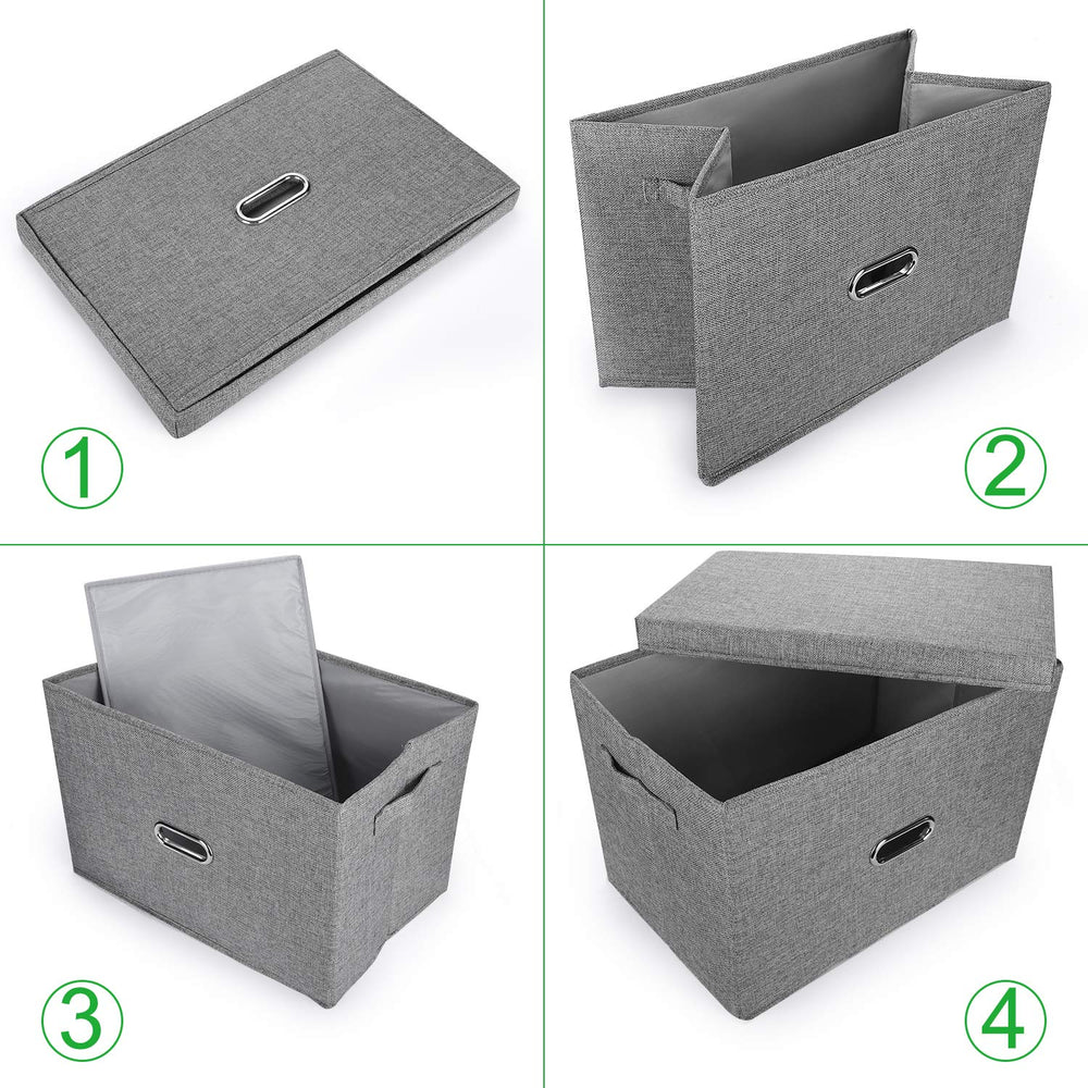 Valease linen storage bin grey large stacked design saves space.