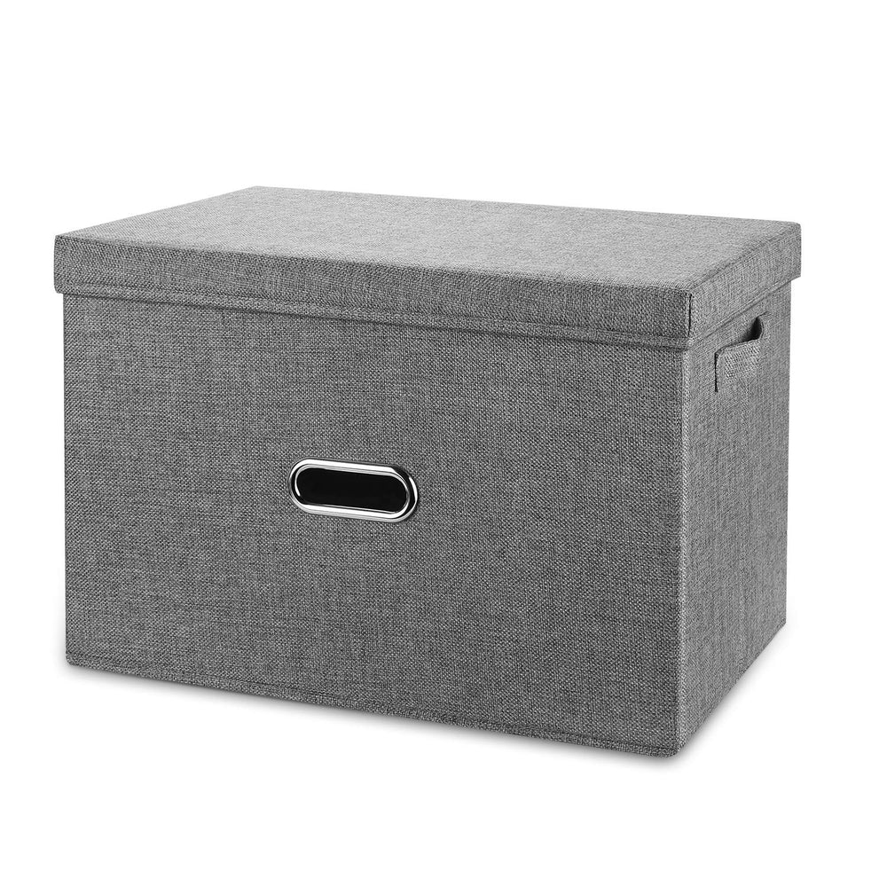 Valease linen storage bin grey small front-view; easy pull-out organization.