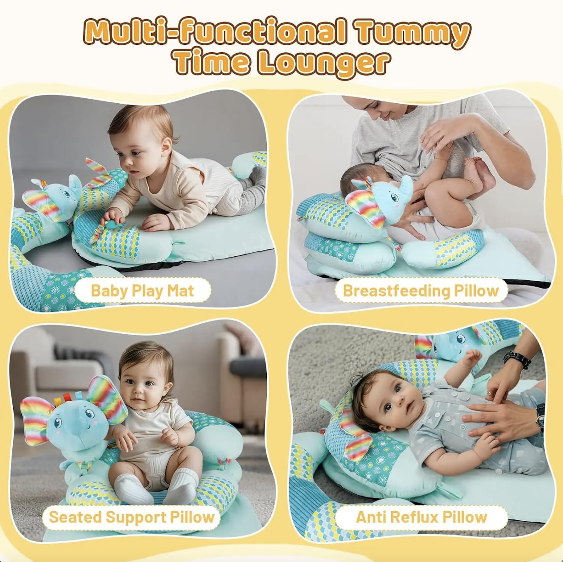 Valentín Tummy Time Mat hypoallergenic padding provides gentle protection for sensitive skin.
