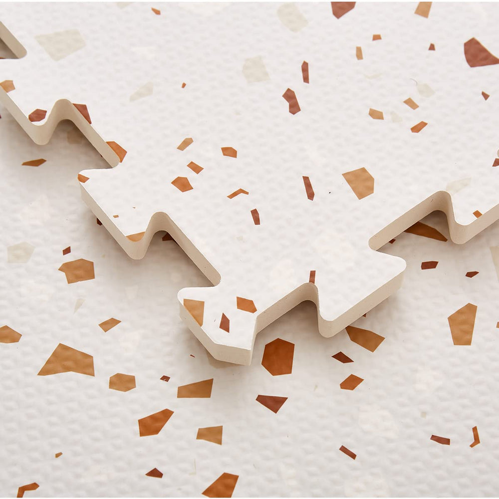 Valioza Terrazzo Playmat brown top view shows large non-toxic surface for safe play