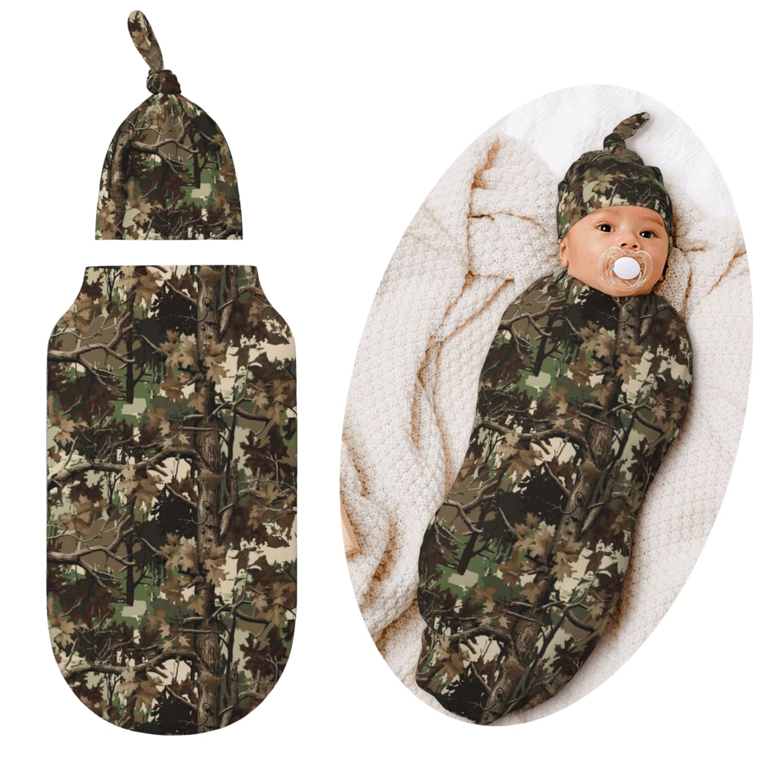 Valvphora camo swaddle blanket shows soft fabric for newborn comfort.