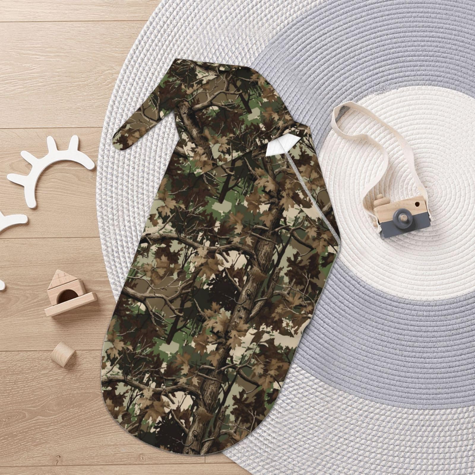 Valvphora camo swaddle folded neatly for storage.