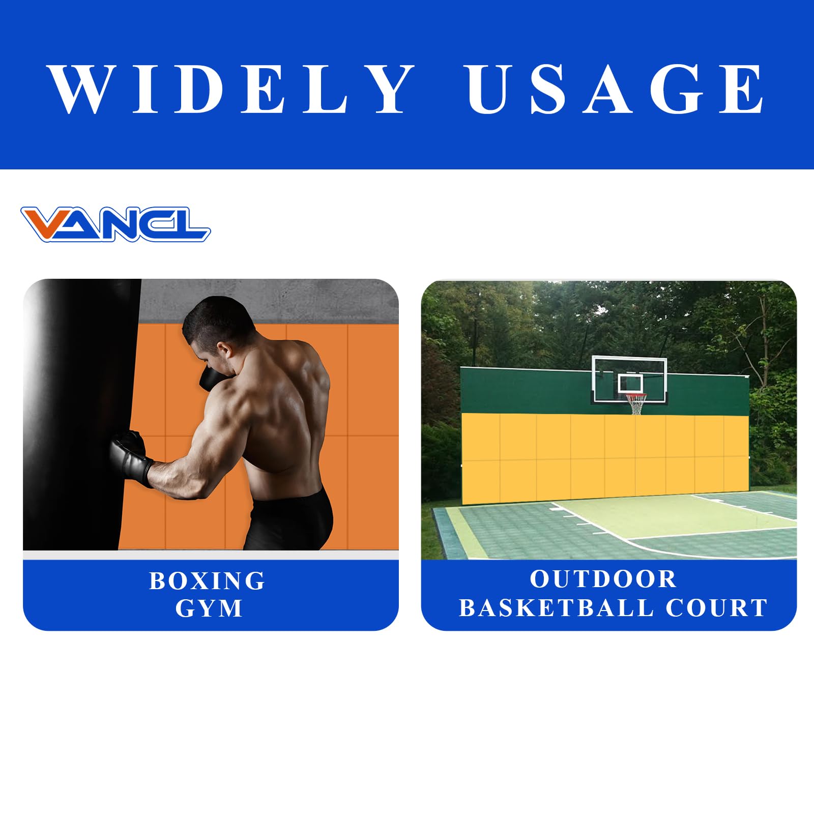 VANCL wall padding installed in a garage or indoor gym shows versatility.