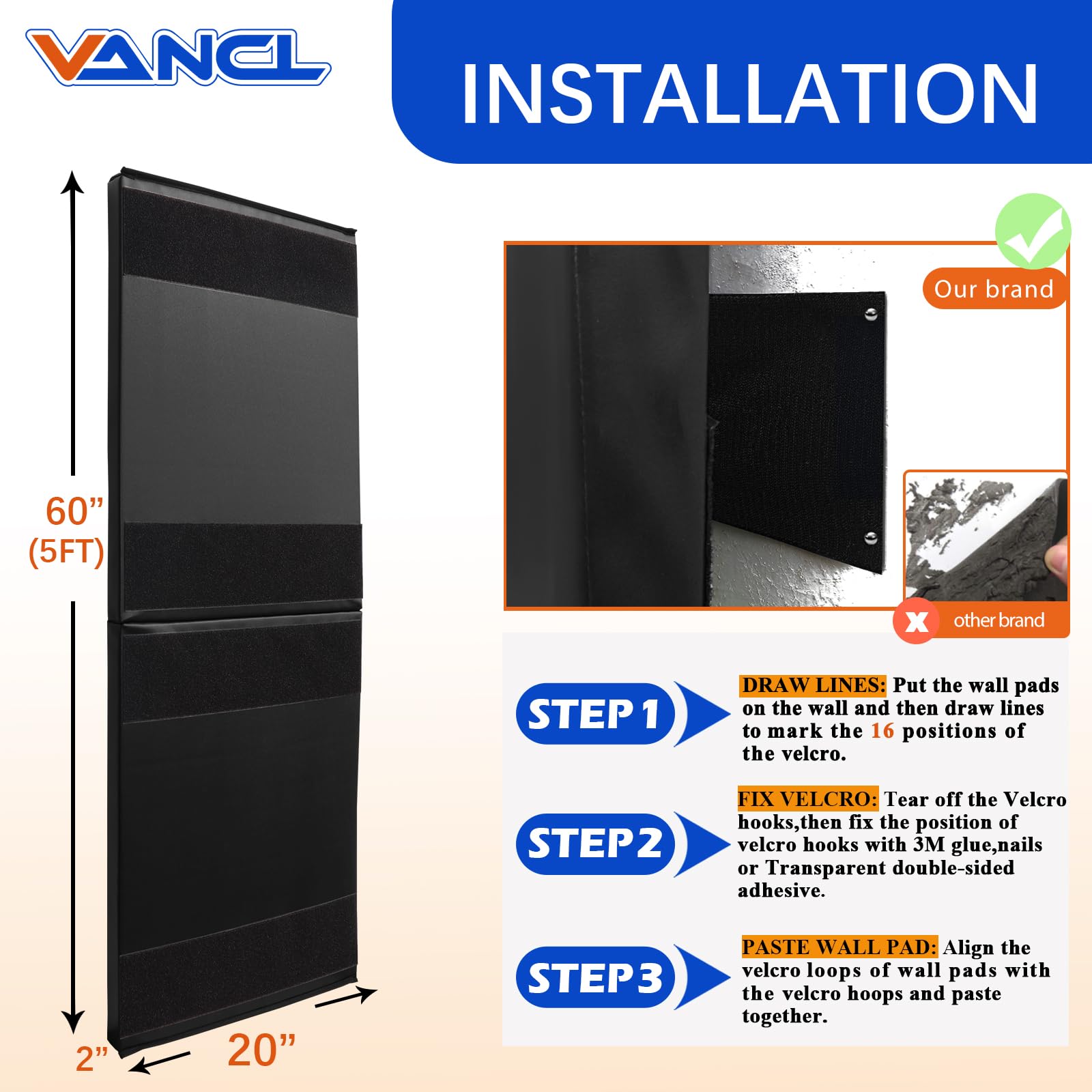 VANCL wall padding mounted with Velcro demonstrates quick, no-mark installation.